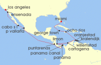 Cruise itinerary map for Regent Seven Seas Cruises 22 Night Tropical Escape Across The Canal Miami To Los Angeles (135881)