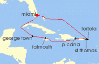 Cruise itinerary map for Oceania Cruises 10 Night Caribbean Melodies Miami to Miami (127834)