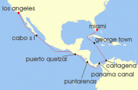 Cruise itinerary map for Regent Seven Seas Cruises 15 Night Celestial Tropics Miami To Los Angeles (135950)