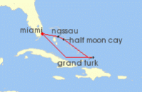 Cruise itinerary map for Carnival Cruises 5 Night Eastern Caribbean (526)