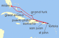 Cruise itinerary map for Silversea Cruises 12 Night Miami, Fl To Miami, Fl (140525)