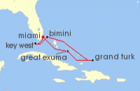 Cruise itinerary map for Silversea Cruises 7 Night Miami, Fl To Miami, Fl (139677)