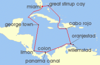 Cruise itinerary map for Norwegian Cruise Line 12 Night Panama Canal Round-trip Miami: Bahamas & Costa Rica (127563)