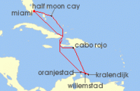Cruise itinerary map for Holland America Line 10 Night Southern Caribbean: Cabo Rojo & Abc Islands (127181)