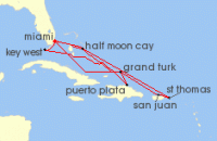 Cruise itinerary map for Holland America Line 14 Night Eastern Caribbean: Bahamas & San Juan (119948)