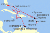 Cruise itinerary map for Holland America Line 21 Night Southern & Eastern Caribbean: Abc & Leeward Holiday (127189)