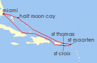 Cruise itinerary map for Carnival Cruises 8 Night Eastern Caribbean (139574)