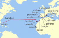 Cruise itinerary map for Oceania Cruises 25 Night Sunlit Isles to Iberia Miami to Barcelona (127828)