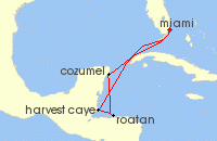 Cruise itinerary map for Norwegian Cruise Line 7 Night Caribbean Round-trip Miami: Harvest Caye & Roatan (138704)