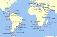 Cruise itinerary map for Silversea Cruises 132 Night Miami, Fl To Nice (131921)