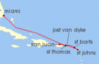 Cruise itinerary map for Explora Journeys 7 Night A Journey of Paradise Coves & Puerto Rican Spirits (119782)