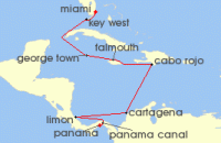 Cruise itinerary map for Regent Seven Seas Cruises 12 Night Flavors Of Cartagena Miami To Panama City (136318)