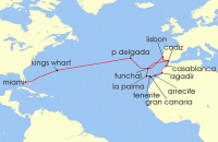 Cruise itinerary map for Regent Seven Seas Cruises 25 Night Season Of Sails Miami To Lisbon (136317)