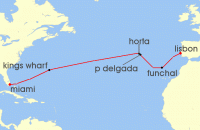 Cruise itinerary map for Regent Seven Seas Cruises 14 Night Blue Horizons Miami To Lisbon (109442)