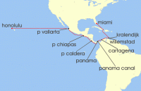 Cruise itinerary map for Seabourn 27 Night Caribbean, Panama Canal Passage & Hawaii (126109)