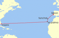 Cruise itinerary map for Silversea Cruises 14 Night Miami, Fl To Lisbon (139910)