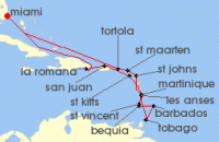 Cruise itinerary map for Explora Journeys 17 Night An Extended Journey of Caribbean Celebration & Island Bliss (132817)