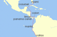 Cruise itinerary map for Silversea Cruises 12 Night Miami, Fl To Lima (Callao) (140046)