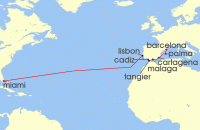 Cruise itinerary map for Celebrity Cruises 15 Night Spain & Portugal Transatlantic (137661)