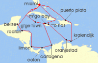 Cruise itinerary map for MSC Cruises 21 Night Caribbean & Bahamas (133287)