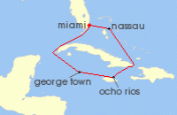 Cruise itinerary map for Carnival Cruises 6 Night Western Caribbean (134147)