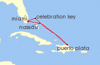 Cruise itinerary map for Carnival Cruises 6 Night Eastern Caribbean (126613)