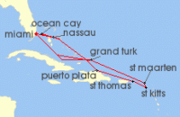 Cruise itinerary map for MSC Cruises 14 Night Caribbean & Bahamas (137868)