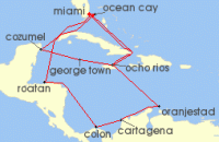 Cruise itinerary map for MSC Cruises 18 Night Caribbean & Bahamas (142365)
