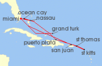 Cruise itinerary map for MSC Cruises 14 Night Caribbean & Bahamas (137856)