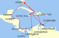 Cruise itinerary map for MSC Cruises 21 Night Caribbean & Bahamas (133275)