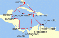 Cruise itinerary map for MSC Cruises 21 Night Caribbean & Bahamas (133272)