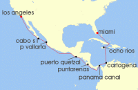 Cruise itinerary map for Regent Seven Seas Cruises 16 Night Holiday In Panama Miami To Los Angeles (136376)