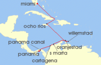 Cruise itinerary map for Explora Journeys 10 Night A Journey through Enchanting Nature & the Marvels of the Panama Canal (132937)