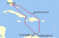 Cruise itinerary map for Carnival Cruises 8 Night Southern Caribbean (23639)