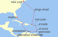 Cruise itinerary map for Regent Seven Seas Cruises 14 Night Emerald East Coast Miami To New York (135941)
