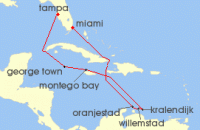 Cruise itinerary map for Regent Seven Seas Cruises 10 Night Sunset Serenity Miami To Tampa Bay (123500)