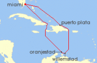 Cruise itinerary map for Carnival Cruises 8 Night Southern Caribbean (103117)