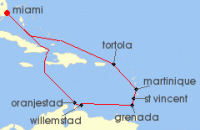 Cruise itinerary map for Oceania Cruises 12 Night Dutch Isles Delights Miami to Miami (120711)