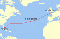 Cruise itinerary map for Cunard Line 11 Night Miami To Southampton (108715)