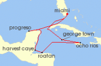 Cruise itinerary map for Regent Seven Seas Cruises 10 Night Maya Culture & Cuisine Miami To Miami (141685)