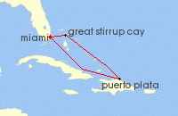 Cruise itinerary map for Norwegian Cruise Line 5 Night Caribbean Round-trip Miami: Great Stirrup Cay & Dominican Republic (102674)