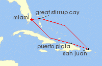 Cruise itinerary map for Norwegian Cruise Line 6 Night Caribbean Round-trip Miami: Great Stirrup Cay & Dominican Republic (136923)