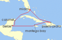 Cruise itinerary map for Cunard Line 9 Night Western Caribbean (118782)