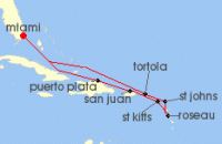 Cruise itinerary map for Regent Seven Seas Cruises 10 Night Season To Cheer Miami To Miami (136297)