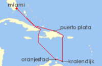 Cruise itinerary map for Carnival Cruises 8 Night Southern Caribbean (139531)