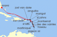 Cruise itinerary map for Seabourn 16 Night Leeward Island Holiday (133687)