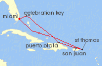 Cruise itinerary map for Carnival Cruises 8 Night Eastern Caribbean (133100)