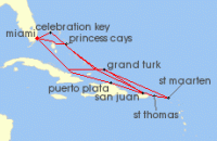 Cruise itinerary map for Princess Cruises 14 Night Eastern Caribbean Adventurer (141015)