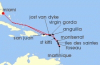 Cruise itinerary map for Seabourn 14 Night Leeward Island Jewels (133689)