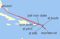 Cruise itinerary map for Silversea Cruises 11 Night Miami, Fl To Miami, Fl (129099)